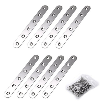 Sumnacon 8 Pcs Stainless Steel Flat Plates - 6 Inch Heavy Duty Mending Plate Straight Corner Brace Brackets Connector Furniture Repair Fixing Joint with Screws, Silver - size: 6 Inch Silver