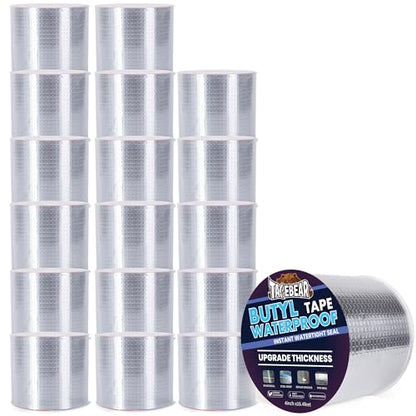 TAPEBEAR 18Rolls Extra Thicker Butyl Tape Waterproof 4inch x16feet, 51mil Aluminum Butyl Sealant Tape, Duct Sealing Adhesive for RV Roof Repair, Boat and Pipe Sealing, Metal, Roof Leak Patching - size: 18rolls/4inch X 16feet