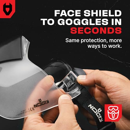 NoCry Safety Face Shield Mask for Work with Premium Anti Fog and Anti Scratch Technology — Durable ANSI Z87.1 Certified Grinding Face Shield with Extreme Impact Resistance - style: Premium Goggles + Shield