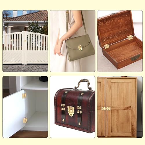2 Pack Retro Gold Style Duckbilled Hasp Clasp Latch, Antique Metal Box Latch Toggle Hasp Catch with Padlock Hole and 4 Pcs Hinges with Matching Screws Kit for Wooden Jewelry Box Cabinet Toolbox