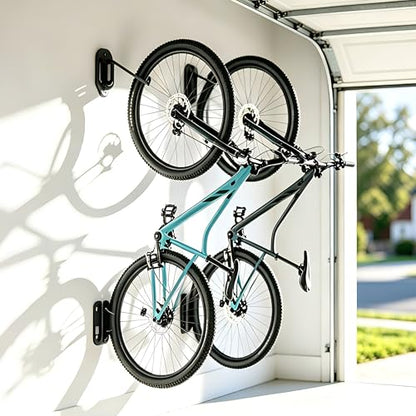 PEGZONE Swivel Bike Wall Mount, Heavy Duty Vertical Bike Rack with Fixed Hooks for Garage Storage, Wall Mounted Bicycle Hangers Holds up to 77 lbs for Indoor, 2 Pack - size: 2 Pack
