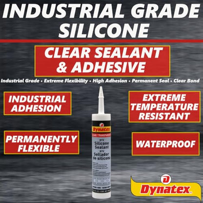 Dynatex 143381 Industrial Grade Silicone Sealant, Clear, Marine Caulk, 300ml Cartridge - Bonds, Seals, Protects - Waterproof, Weatherproof, Thermally and Electrically Insulating, Permanently Flexible