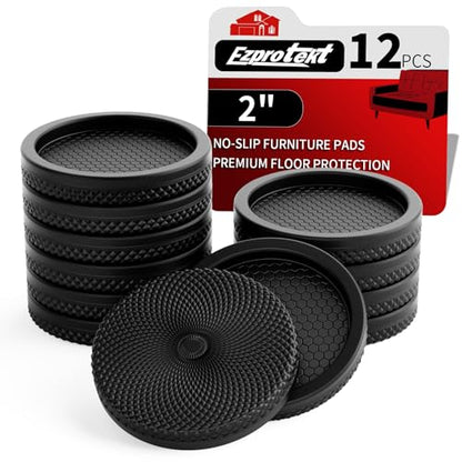 Ezprotekt Non Slip Furniture Pads, 12 Pcs 2" Anti Slip Rubber Caster Cups, No Slide Furniture Gripper, Anti Skid Furniture Coasters for Hardwood Floors, Furniture Stoppers to Prevent Sliding (Black) - size: 2" 12pcs
