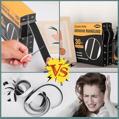 Navona 30Ft x 1 Inch Hook and Loop Strips with Adhesive, Double Rolls of Heavy Duty Self Adhesive Tape with Backing, Nylon Self Adhesive Tape for Home Office School and Crafting,Black - color: 1in x 30ft-black