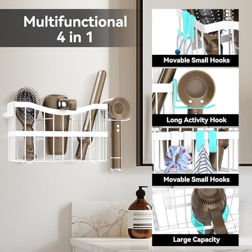 Dailyart Hair Tool Organizer Wall Mounted, 3-in-1 Blow Dryer Holder for Bathroom, Hair Dryer Holder and Styling Tools Organizer for Flat Iron, Curling Wand, Hair Accessories Storage, White