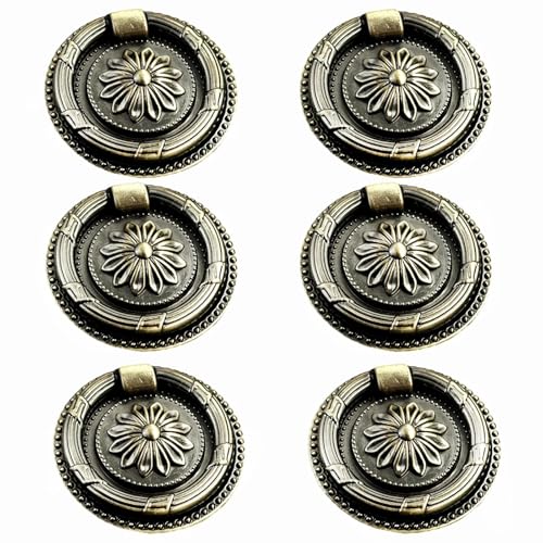 6PCS Drop Ring Handles Dresser Ring Pull Brass Oil-Rubbed Bronze Cabinet Cupboard Pulls Drawer Ring Handle Knobs (Bronze, 1.8in/46mm) - color: Bronze, size: 1.8 inches