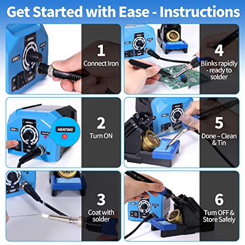 YIHUA 936A II Soldering Iron Station Kit, 65W with Intelligent Working Light. Easily Adjustable from 392℉～896℉. With Plug-in Iron Handle, a Solder Iron Stand, Solder Wire & 5 extra Solder Tips.