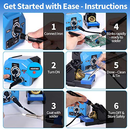YIHUA 936A II Soldering Iron Station Kit, 65W with Intelligent Working Light. Easily Adjustable from 392℉～896℉. With Plug-in Iron Handle, a Solder Iron Stand, Solder Wire & 5 extra Solder Tips.