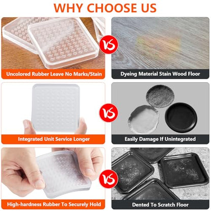 8 Pcs Clear Furniture Coaster Cups for Hardwood Floor, 3" Square Non-Slip Rubber Furniture Pads, Heavy Duty Anti-Skid Floor Protectors for Bed & Couch Leg, Odorless & Non-Staining Rubber Gripper Feet - size: 3“-Square