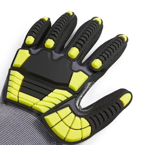 Amazon Basics Safety Work Gloves, Cut Level A1, Abrasion ANSI Level A4, Impact Protection, Touch Screen Friendly, 15G Sandy Nitrile Palm, Yellow, Size XX-Small, Pack of 120 Pairs - size: 2x-small