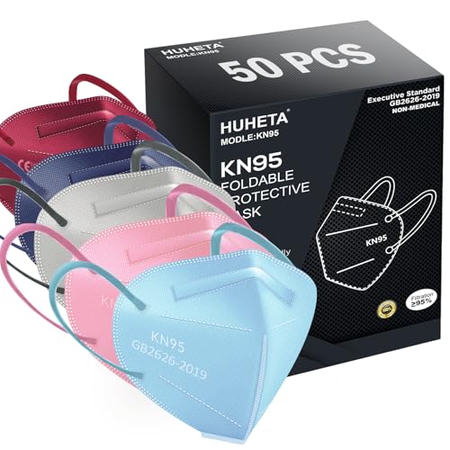 HUHETA 50 PCs KN95 Face Mask, 5-Layer Face Mask Filter Efficiency≥95% - color: Multi Color-50pcs