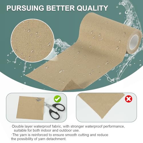 Linen Canvas Repair Tape, 4×63 Inches Flaxen Waterproof Self-Adhesive Patch for Outdoor Gear,Durable Fabric Tape for Boat Covers,Couch,Tents,Sofas,Sun Shades,Awnings,Lounge Chairs - color: Flaxen