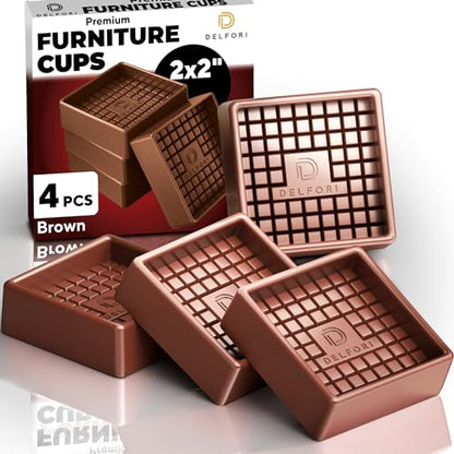 4pcs Non Slip Furniture Pads - Furniture Cups to Prevent Sliding for Couch, Bed, Chair - Premium 2x2 Anti Skid Stoppers for Hardwood, Tile Floors - Perfect Coasters That Fit Any Feet Shape (Brown) - size: Brown 2" x 2"