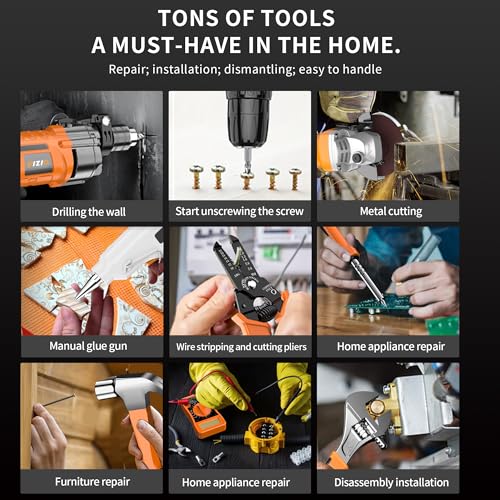 IZIO 42-Piece General Home Repair Tool Set with Drill, Grinder & Multimeter - Ideal Gift Idea for Men, Dad, Husband, Homeowners - Complete DIY Hand Tool Kit for Housewarming, Birthday, Christmas
