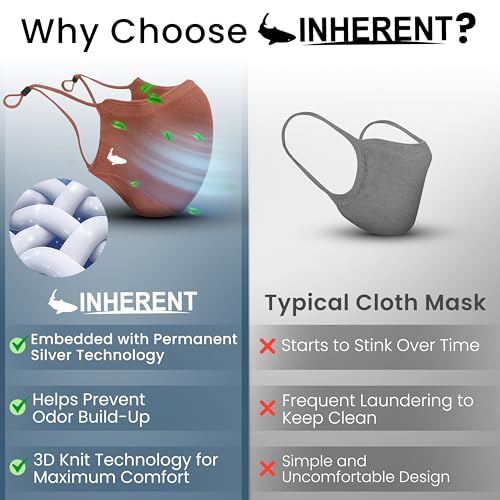 INHERENT Premium Traveler's Face Mask with Anti-Odor SILVERbac | Reusable, Adjustable, Comfortable - style: Brown - Large