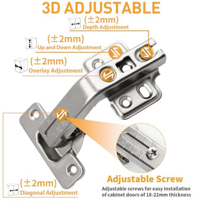 TamBee 135 Degree Cabinet Hinges, Lazy Susan Hinges for Corner Cabinets, Hidden Hinges for Kitchen Folded Doors - 3D Adjustment, Cupboard Hinges Replacement, Brushed Nickel 1 Pair - style: 135°