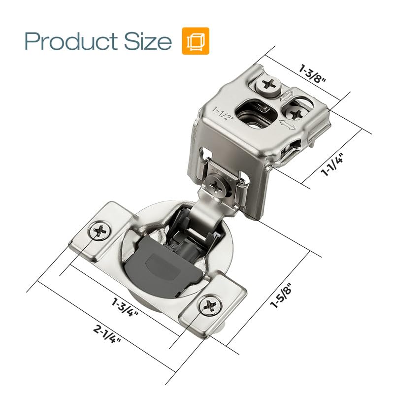 HOME EDIT 2 Pack 1 Pair 1-1/2 inch Overlay Soft Close Cabinet Hinges for Kitchen, Stainless Steel Three-Way Adjustable, Concealed Self-Closing Door Hinges - size: 1-1/2 inch Overlay