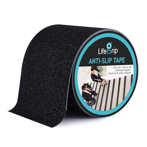 Lifegrip Anti Slip Tape, 4 Inch x 15 Foot Non-Slip Traction Grip Tape for Stairs, Waterproof Stair Treads Grip Non Slip, Non Skid Tape for Steps, Outdoor Black Grip Tape (4" X 15') - color: Black, size: 4" X 15'