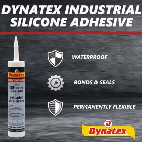 Dynatex 143381 Industrial Grade Silicone Sealant, Clear, Marine Caulk, 300ml Cartridge - Bonds, Seals, Protects - Waterproof, Weatherproof, Thermally and Electrically Insulating, Permanently Flexible