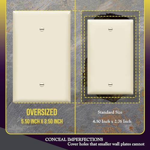 ENERLITES Blank Device Wall Plate, Jumbo Blank Cover, Gloss Finish, Oversized 1-Gang 5.5" x 3.5", Polycarbonate Thermoplastic, 8801O-LA, Light Almond - color: Light Almond, size: Over-Size