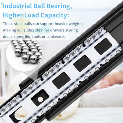 Drawer Slides 1 Pair Full Extension 10 12 14 16 18 20 22 24 inch Side Mount Rails Dresser Cabinet Bracket Replacement Ball Bearing Tracks Guide Metal Runner 100 LB (Basic-1 Pair, 12 Inch) - size: 12 Inch, style: Basic-5 pairs