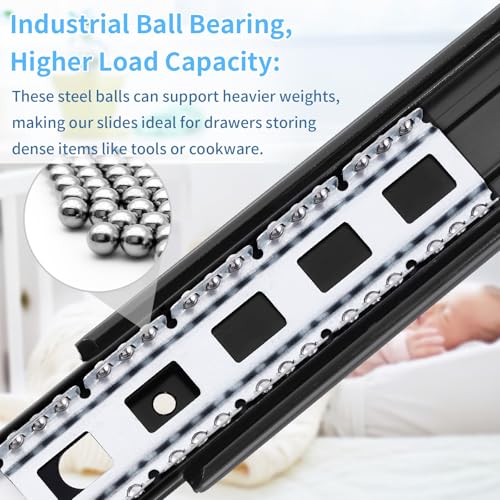 Drawer Slides 1 Pair Full Extension 10 12 14 16 18 20 22 24 inch Side Mount Rails Dresser Cabinet Bracket Replacement Ball Bearing Tracks Guide Metal Runner 100 LB (Basic-1 Pair, 14 Inch) - size: 14 Inch, style: Basic-1 pair