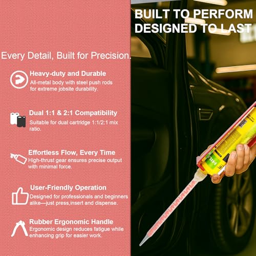 Epoxy Gun Dual Component 400ml – Manual 1:1 & 2:1 Ratio Adhesive Applicator for Epoxy, Urethane, Acrylic,High-Thrust 2-Part Adhesive Gun for Panel Bonding, Structural & Plastic Repair,Red - size: 400 ml (1:1, 2:1)