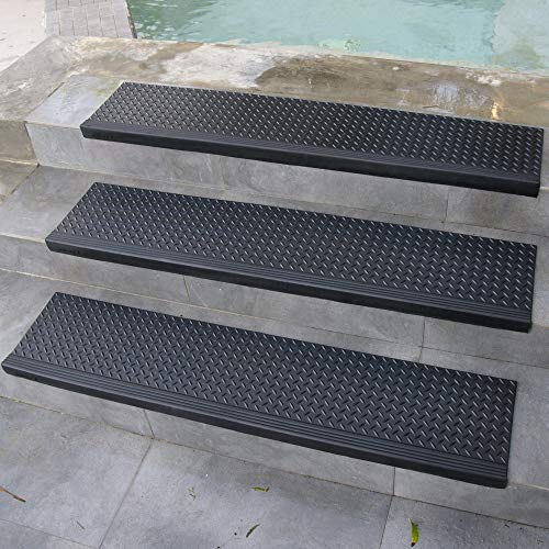 Rubber-Cal 10-104-015-6pk Diamond-Plate 10" x 48"-6 Pack Commercial Step Mats, Black