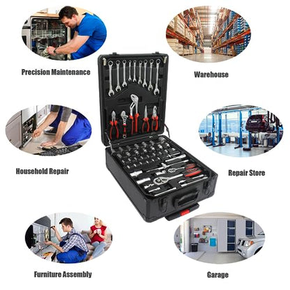Campfun 899PCS Tool Set, Household Tool Kit with Rolling Tool Box, Complete Tool Box Set Hand Tool Set with Tool Box, Mechanic Tool Set Rolling Tool Set for Home/Auto Repair Tool Set, Black - color: Black