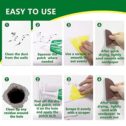 Wall Patch Repair Kit, 500g Wall Mending Agent Drywall Repair Putty & 8 Inch Mesh Drywall Repair Kit, with Scraper and Sandpapers. - size: 500g Spackle & 8inch Patch