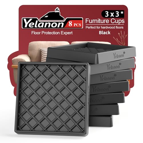Furniture Coasters -8 Pcs 3” Non Slip Furniture Pads Hardwoods Floors - Furniture Caster Cups - Non Skid Furniture Grippers, Rubber Furniture Feet, Anti Slide Floor Protector for Bed Couch Stoppers - color: 8pcs3"square Black Square