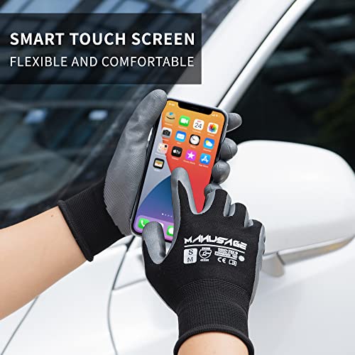 Manusage Safety Work Gloves, Premium Nylon Black Seamless Knit Glove with Nitrile Coated Smooth Grip on Palm & Fingers, Lightweight, Breathable, Machine Washable, Size XXL, 6-Pairs - color: Black, size: XX-Large, style: 6 Pairs