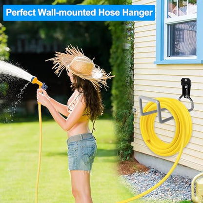 PeoMev Garden Hose Holder - Metal Garden Hose Reel Wall Mounted Water Hose Holders for Outside, Heavy Duty Hose Hanger for Water Hose Storage - color: Gray