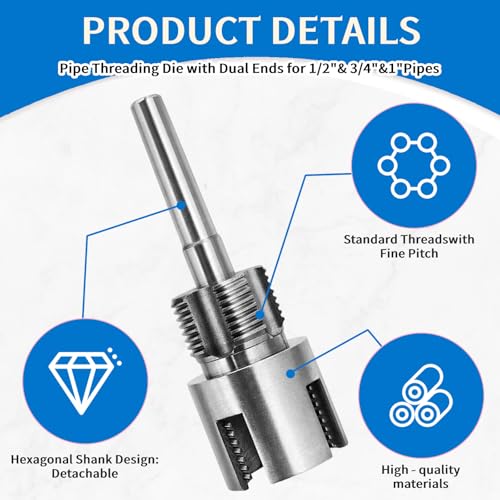 PVC Pipe Threader Set, 3Pcs Integrated Internal & External Pipe Threading Tool for 1/2", 3/4", 1" PVC Pipes, Includes 2 Rolls of 6M Tape, Ideal for Plumbing Repairs & Irrigation Systems