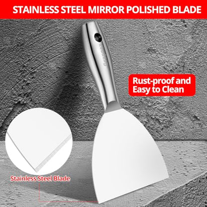 4 Pack Putty Knife Scraper,1.5",3",4",6" One Piece Premium Polished All-Stainless Steel Scraper Tool for Spreading Drywall Spackle & Mud, Taping, Scraping Paint