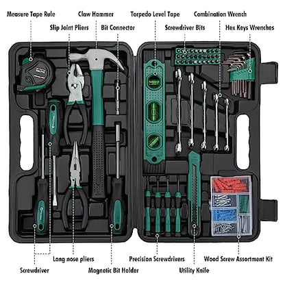 CARTMAN 152-Piece Basic Household Hand Tool Set,with Toolbox Storage Case, All Purpose Home Tool Kit Includes Essential Tools for Office College Repairs Green - color: Green