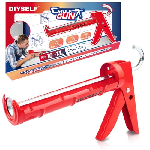 DIYSELF Caulk Gun, Heavy Duty Caulking Tool, 10:1 Thrust Ratio, Hand Caulking Gun for 10 oz Cartridges, Silicone Gun Compatible with Sealant, Acrylic, Latex, Adhesive, Butyl & More (Red) - color: Red