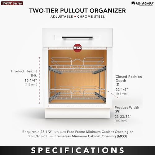 Rev-A-Shelf 2-Tier Kitchen Cabinet Pullout Shelf and Drawer Organizer Slide Out Pantry Storage Basket in Multiple Sizes, 24 x 22 In, 5WB2-2422-CR-1 - size: 24" W X 22"d, style: Two Tier