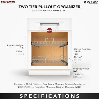 Rev-A-Shelf 2-Tier Kitchen Cabinet Pullout Shelf and Drawer Organizer Slide Out Pantry Storage Basket in Multiple Sizes, 24 x 22 In, 5WB2-2422-CR-1 - size: 24" W x 22"D, style: Two Tier