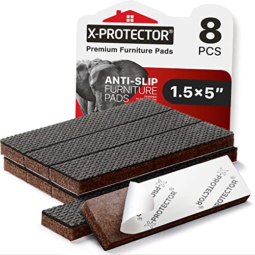 X-PROTECTOR Non-Slip Furniture Pads 8 PCS 1.5” x 5” - Rubber Furniture Grippers - Self-Adhesive Floor Protectors Grips for Furniture Feet! - size: 5 x 1.5 inch
