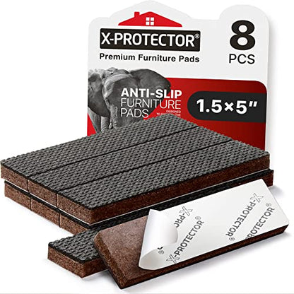 X-PROTECTOR Non-Slip Furniture Pads 8 PCS 1.5” x 5” - Rubber Furniture Grippers - Self-Adhesive Floor Protectors Grips for Furniture Feet! - size: 5 x 1.5 inch