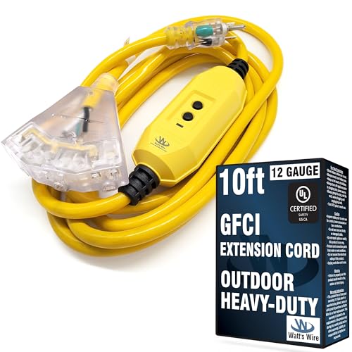 10 ft GFCI Extension Cord - Outdoor Extension Cord Waterproof - Heavy Duty Outdoor Extension Cords 10 ft with Multiple Outlets - Watts Wire - 10' Grounded - GFI Cord - size: 10 Ft