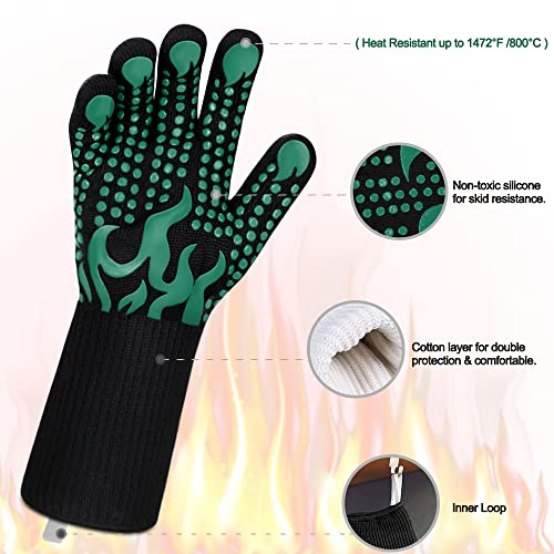 Comsmart BBQ Gloves, 1472 Degree F Heat Resistant Grilling Gloves Silicone Non-Slip Oven Gloves Long Kitchen Gloves for Barbecue, Cooking, Baking, Cutting - color: Green, size: long