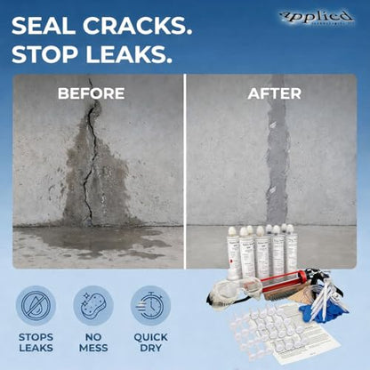20' Fast Set Foundation Crack Repair Injection Kit, Hydra Stop 300 Expanding Polyurethane Foam Concrete Crack Filler, Basement Wall Leak Sealant, Waterproof Repair System for Wet Basement Solutions