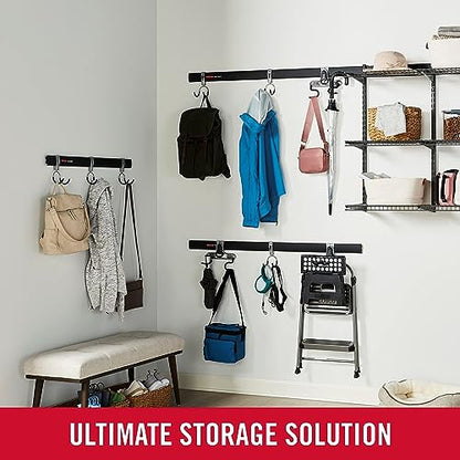 Rubbermaid FastTrack Garage Storage Utility Hooks 5 Piece Black All in One Rail Hook Kit and Tool Organizer Heavy Duty for Home/Garage/Shed/Garden - size: 1 Rail, 4 Hooks