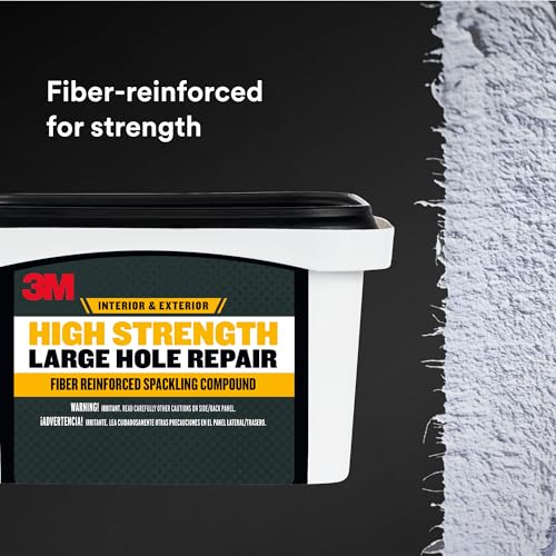 3M High Strength Fiber Reinforced Spackling Compound, 32 oz., Ideal for Large Hole Repair Cracks and Damaged Surfaces in Drywall, Plaster, Stucco, Concrete and Wood, For Easy Wall Repair (LHR-32-BB)