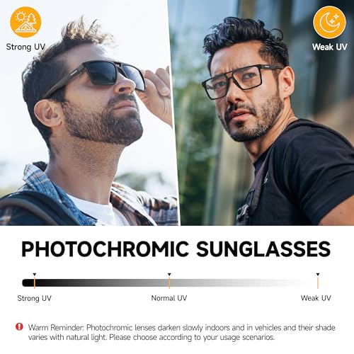 Photochromic Sunglasses for Men Women, UV Transition and Proteciton. ANSI Z87.1 for Sports Running and Work safety