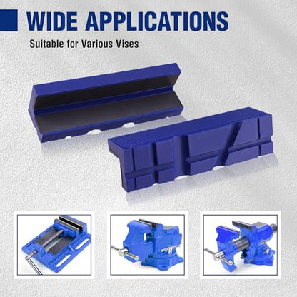 WORKPRO 6" Magnetic Vise Jaw Pads, TPU Soft Grips with Dual-Sided V-Groove & Flat Design, Ideal for Drill Press, Bench Clamp, Metalworking and Woodworking - style: 6"