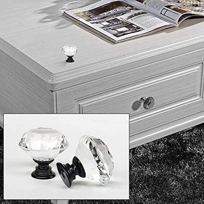 Akstore 6 Pcs Crystal Glass Cabinet Knobs 30mm Diamond Shape Drawer Kitchen Cabinets Dresser Cupboard Wardrobe Pulls Handles (30mm, Clear-Black) - color: Clear-Black, size: 30 mm