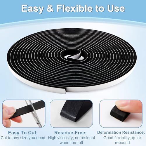 50Ft Weather Stripping Door Seal Strip, Strong Adhesive, Noise-Reduction, Weatherproof Foam Tape Insulation Weather Stripping Door Seal Foam Tape for Doors Windows 1/2 in Wide x 1/8 in Thick - size: 50FT